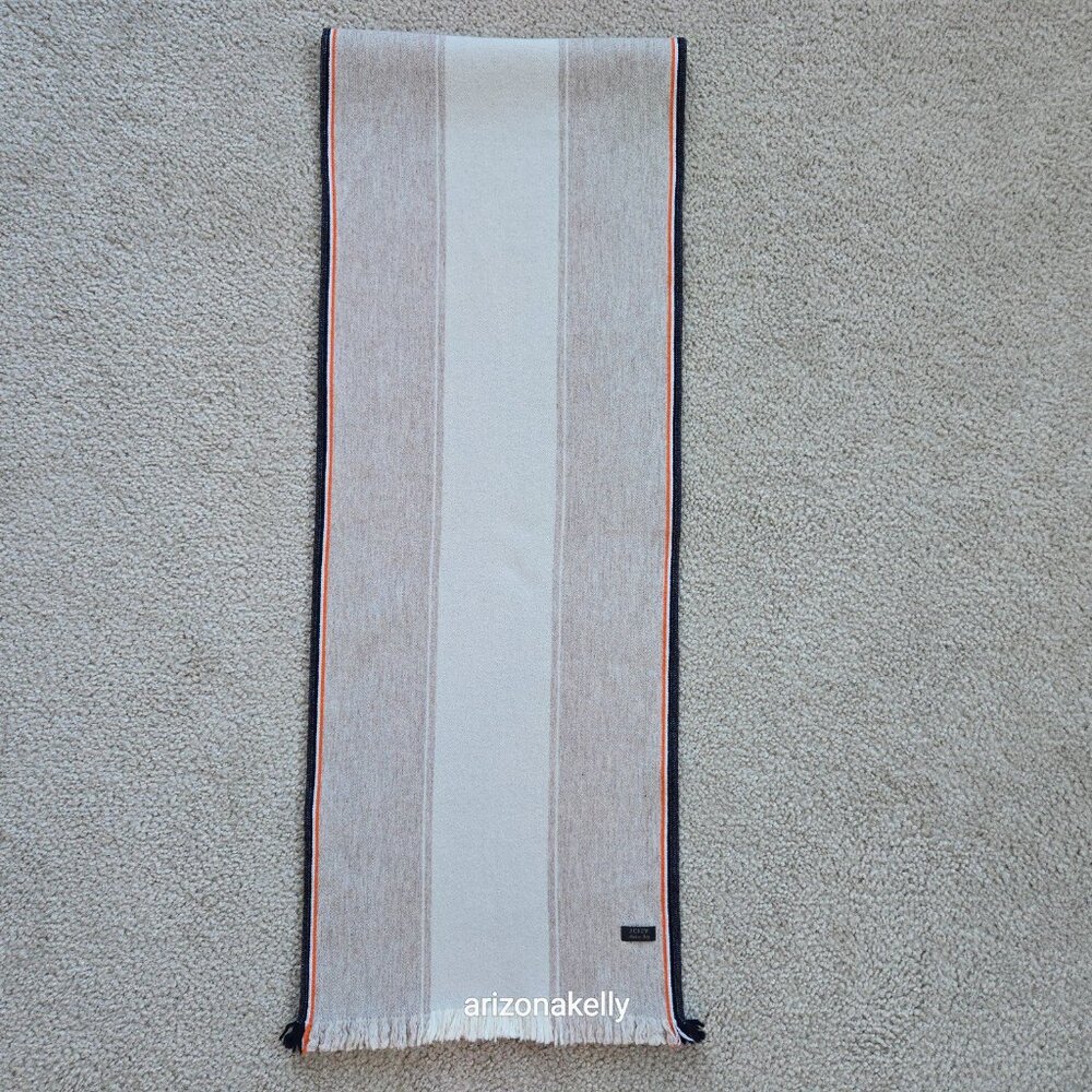J. Crew Wool Scarf Italy Tan Cream Navy Orange - Picture 5 of 15